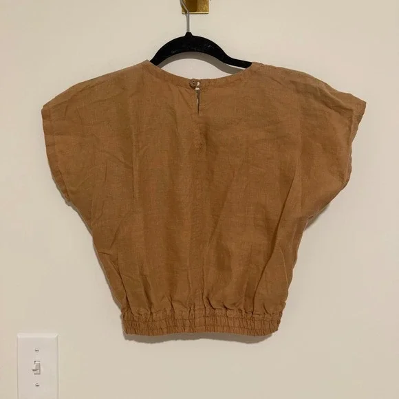 Aura Womens Linen Tiered Maxi Skirt and Crop Top Set Brown Small - Picture 4 of 5